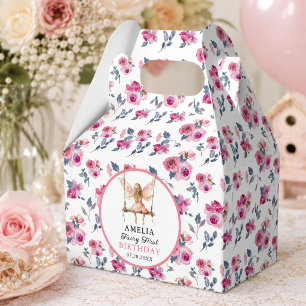 Fairy First Watercolor Floral Girls 1st Birthday Favour Box