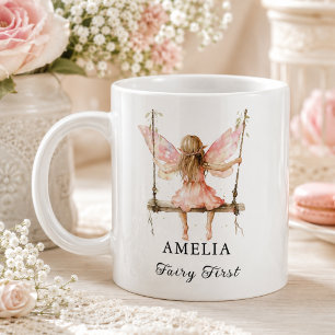 Fairy First Watercolor Floral Girls 1st Birthday Large Coffee Mug