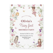 Fairy first whimsical Birthday invitation