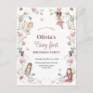 Fairy first whimsical Birthday invitation Postcard