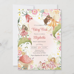 Fairy First Whimsical Floral 1st Birthday Invitation