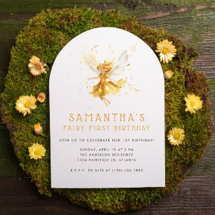 Fairy First Whimsical Watercolor 1st Birthday Invitation
