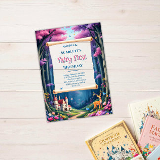 Fairy First Whimsical Woodland Castle 1st Birthday Acrylic Invitations