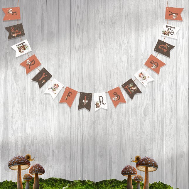 Fairy First Woodland Animals Mushroom 1st Birthday Bunting (Fairy First Woodland Animals Mushrooms Girl's 1st Birthday Party Bunting Banner)