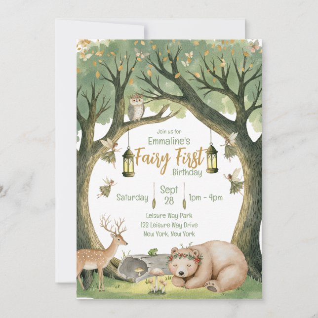 Fairy First Woodland Birthday Invitation (Front)