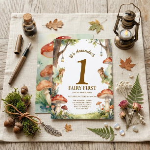 Fairy First Woodland Mushroom Watercolor Greenery Invitation