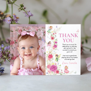 Fairy Floral Birthday Photo Thank You Card