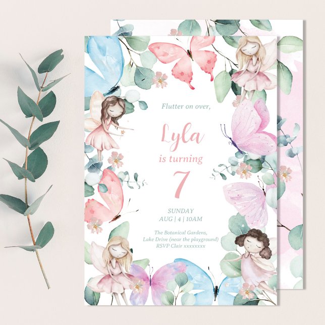 Fairy Floral Butterfly Girl Birthday Invitation (Creator Uploaded)