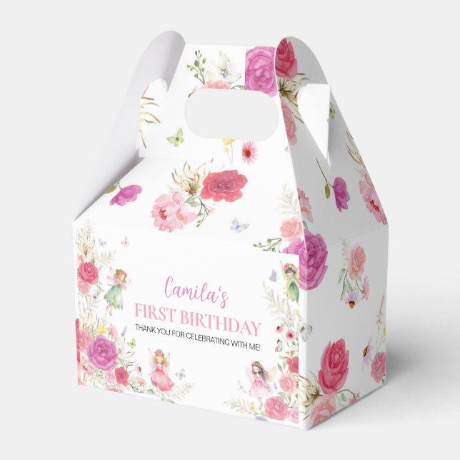 Fairy Floral First Birthday Favour Box (Front Side)