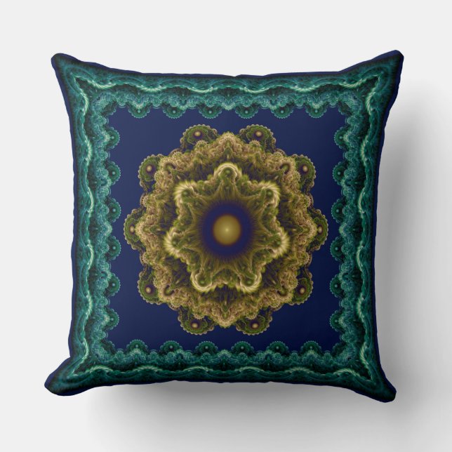 Fairy floral framed fractal pattern cushion (Front)