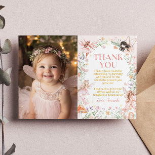 Fairy Floral Garden Birthday Photo Thank You Card