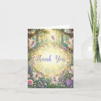 Fairy Floral Garden Purple Birthday Thank You Note Card