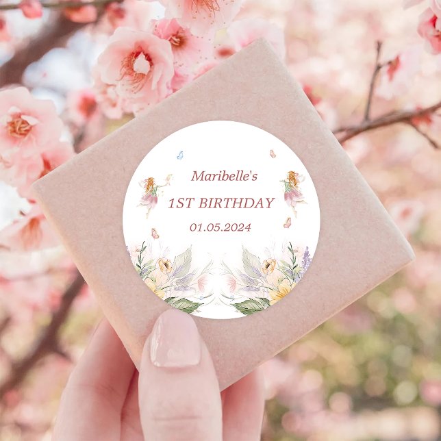 Fairy Floral Girl Birthday Party Classic Round Sticker (Creator Uploaded)