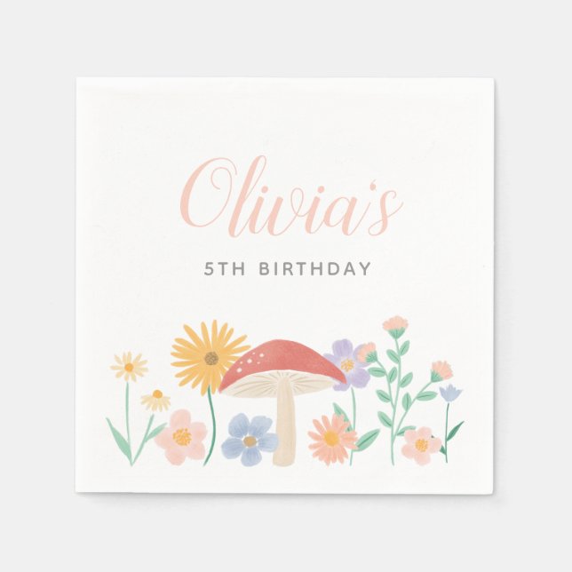 Fairy Floral Girl Birthday Party Napkin (Front)