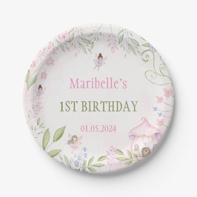 Fairy Floral Girl Birthday Party Paper Plate (Front)