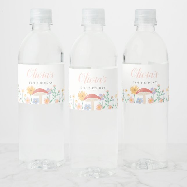 Fairy Floral Girl Birthday Party Water Bottle Label (Bottles)