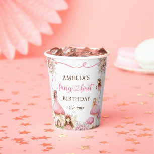 Fairy Floral Girls 1st Birthday Party Paper Cups