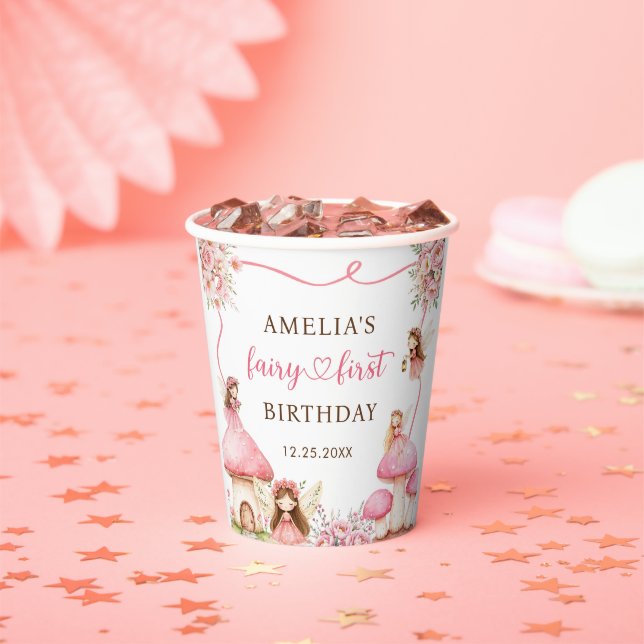 Fairy Floral Girls 1st Birthday Party Paper Cups (Insitu)