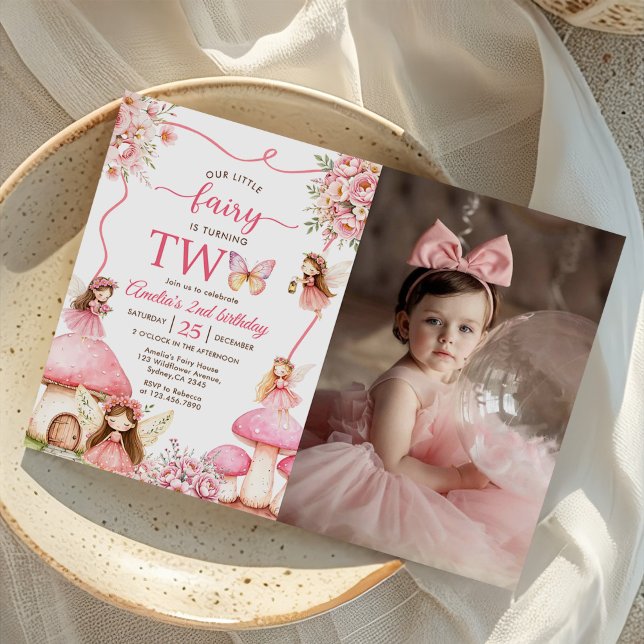 Fairy Floral Girls 2nd Birthday Party Photo Invitation (Creator Uploaded)
