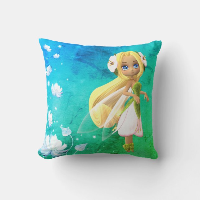 Fairy Floral Personalised Name Throw Pillow (Front)