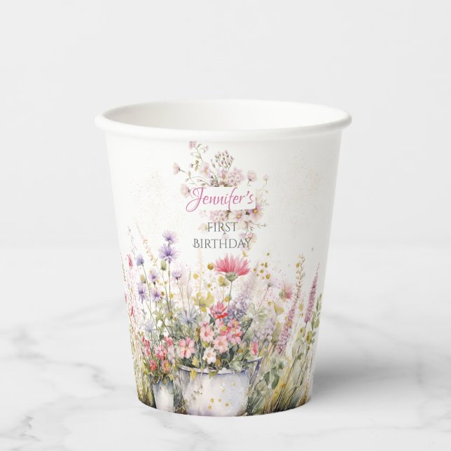Fairy Flower Birthday Paper Cups (Front)