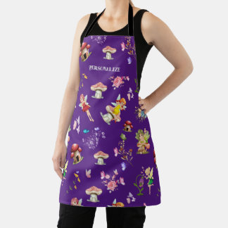 Fairy Flower Butterfly Mushroom Purple Themed Apron