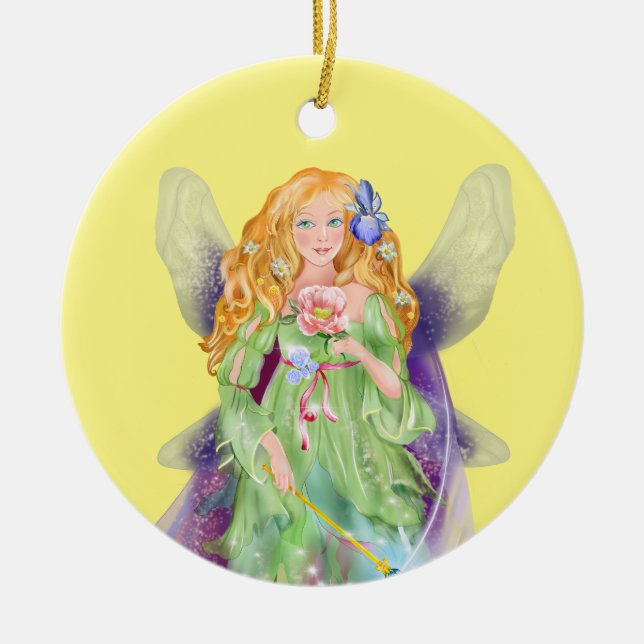 fairy flower fairy with magic wand poster ceramic tree decoration (Front)
