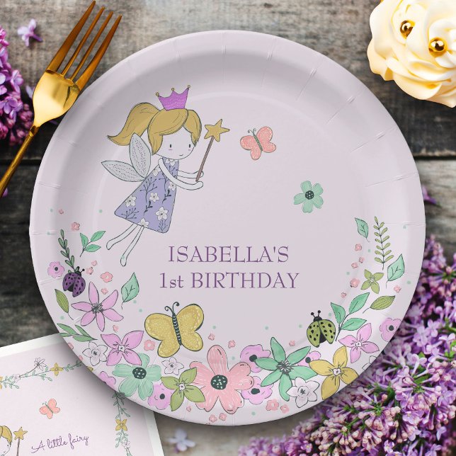 Fairy Flower Garden Any Occasion Lilac Paper Plate (Fairy Garden party plates)