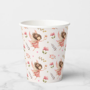 Fairy& Flower Illustrations Pastel Pink Botanical Paper Cups
