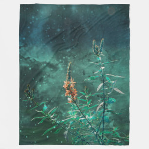 Fairy Flowers in the Jade Moonlight Fleece Blanket