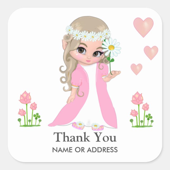 Fairy & Flowers Thank You Sticker (Front)