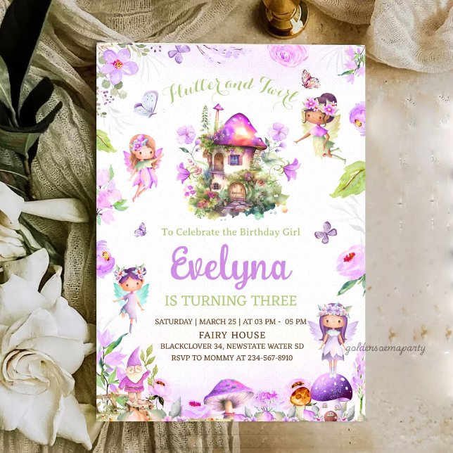 Fairy Flutter Twirly Purple Birthday Invitation (Fairy Flutter Twirly Purple Birthday Invitation
)
