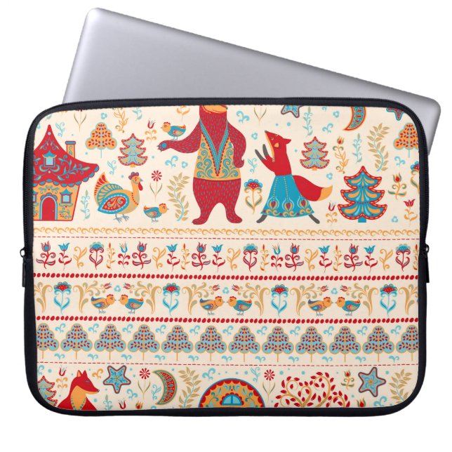 Fairy Forest Animals: Beige Background Laptop Sleeve (Front)