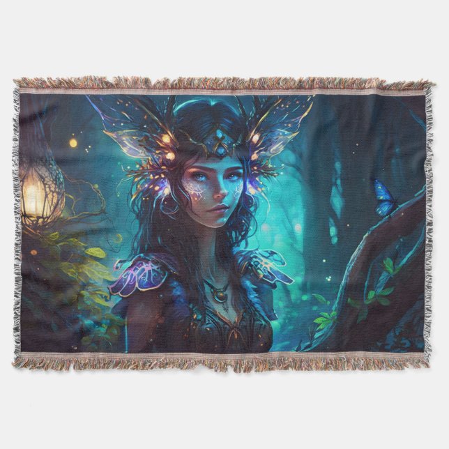 Fairy forest magic flora whimsical cool throw blanket (Front)