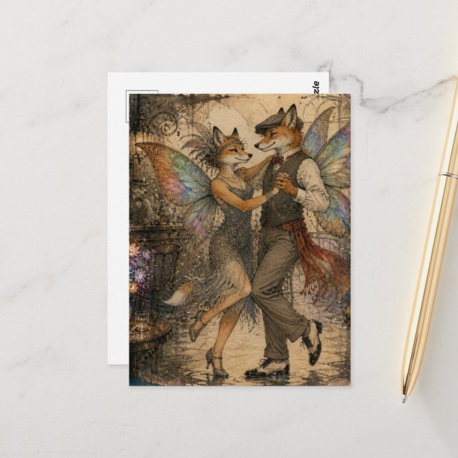 Fairy Foxes Dancing Postcard (Front/Back In Situ)