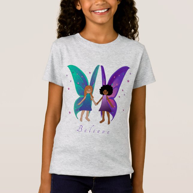 Fairy Friends. Believe.  Kids Tshirt (Front)