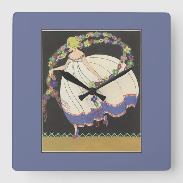 Fairy Frolicking With Flowers Square Wall Clock (Front)