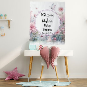Fairy Garden Baby Shower Welcome Backdrop Tapestry