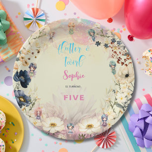 Fairy garden fantasy floral kids birthday paper plate