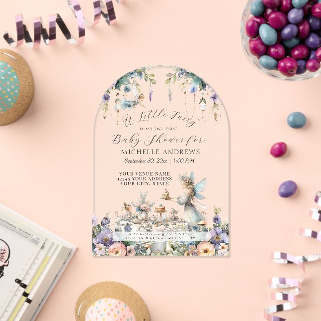 Fairy Garden Floral Tea Party Girl Baby Shower Acrylic Invitations (Insitu (Celebration))
