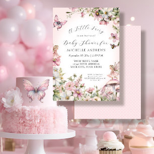 Fairy Garden Mushroom Floral Pink Girl Baby Shower Invitation