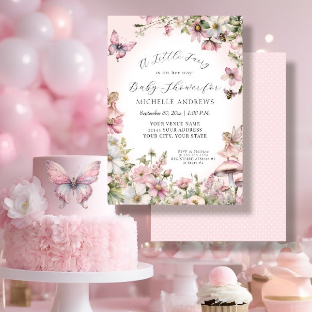 Fairy Garden Mushroom Floral Pink Girl Baby Shower Invitation (Creator Uploaded)