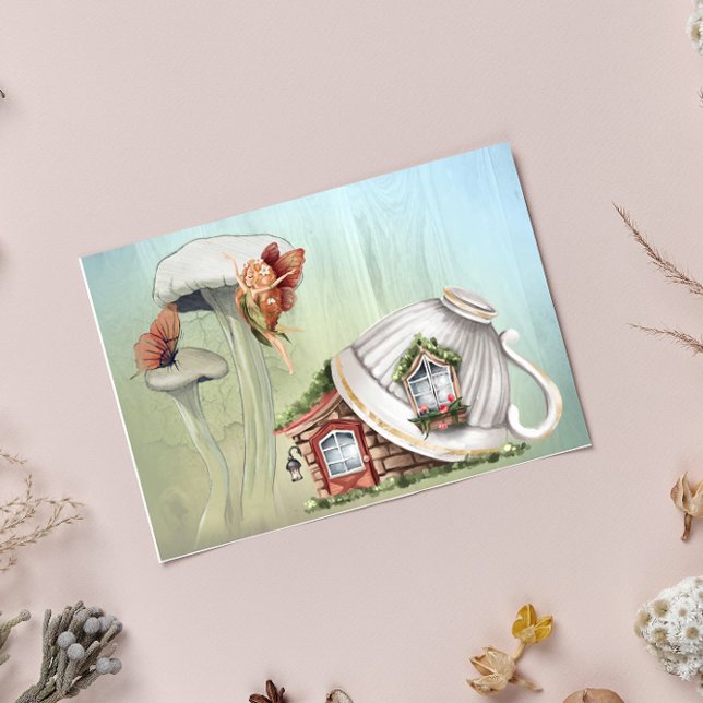 Fairy Garden Tea cup house Art Postcard (Creator Uploaded)