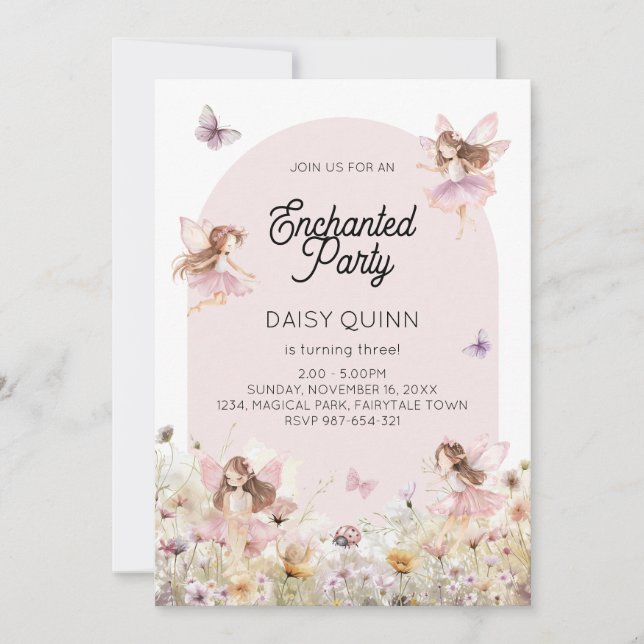 Fairy Garden Theme Girl's Birthday Invitation (Front)