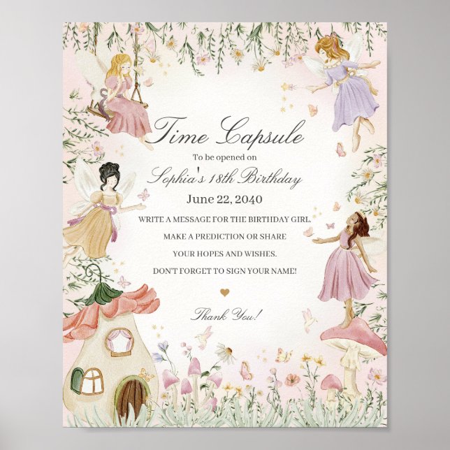 fairy garden time capsule party sign (Front)