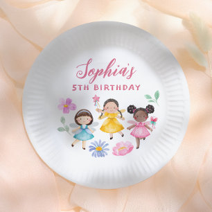 Fairy Garden Watercolor Floral Girl Birthday Party Paper Plate
