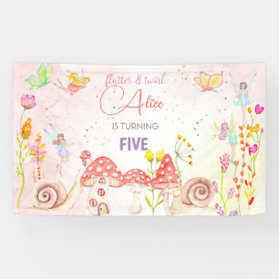 Fairy garden watercolor kids birthday banner