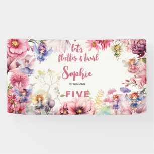 Fairy garden watercolor kids birthday banner