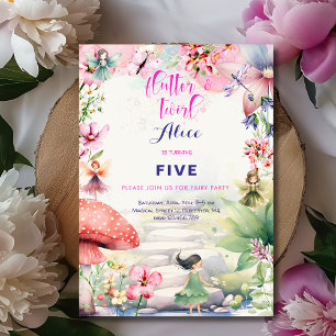 Fairy garden watercolor kids birthday invitation