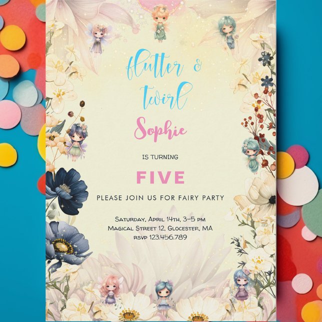 Fairy garden watercolor kids birthday invitation (Creator Uploaded)